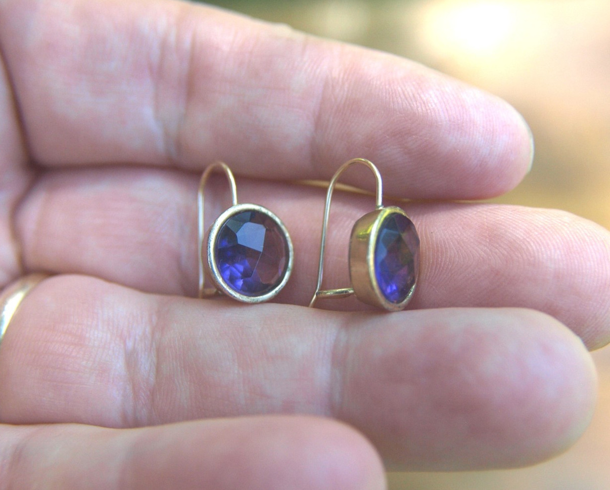 Vintage? Monet Signed Purple Rhinestone Dangle Earrings