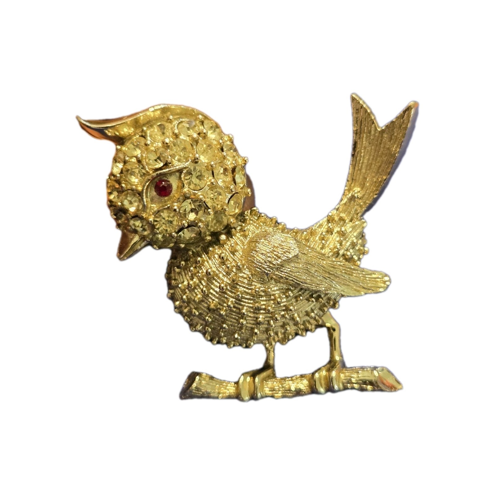 Vintage Sliver Tone Rhinestone Owl Brooch Pin Pre-owned