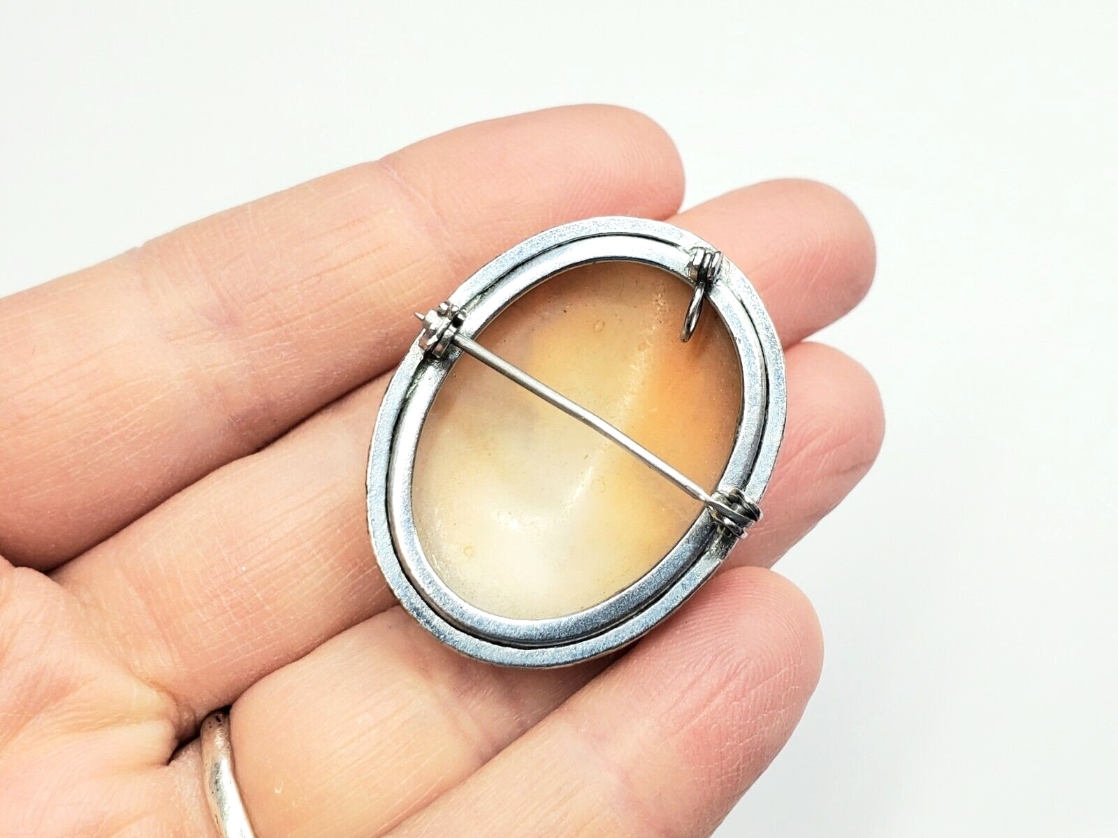 Vintage Victorian Silver Plated Carved Shell Cameo Pin brooch Pendant Jewelry
