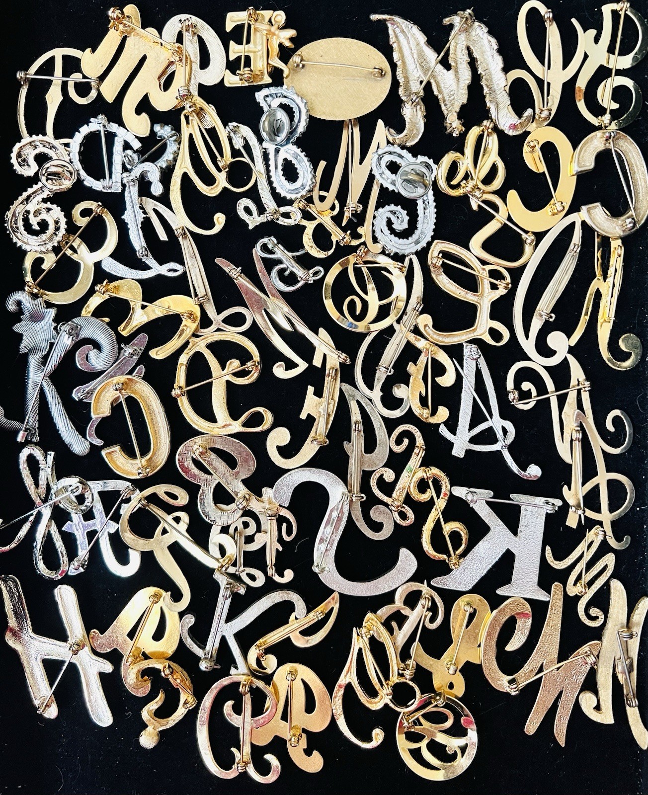 100 Vintage INITIAL Letter Brooch Pins Lot 35 Signed Trifari Sarah Anne Klein