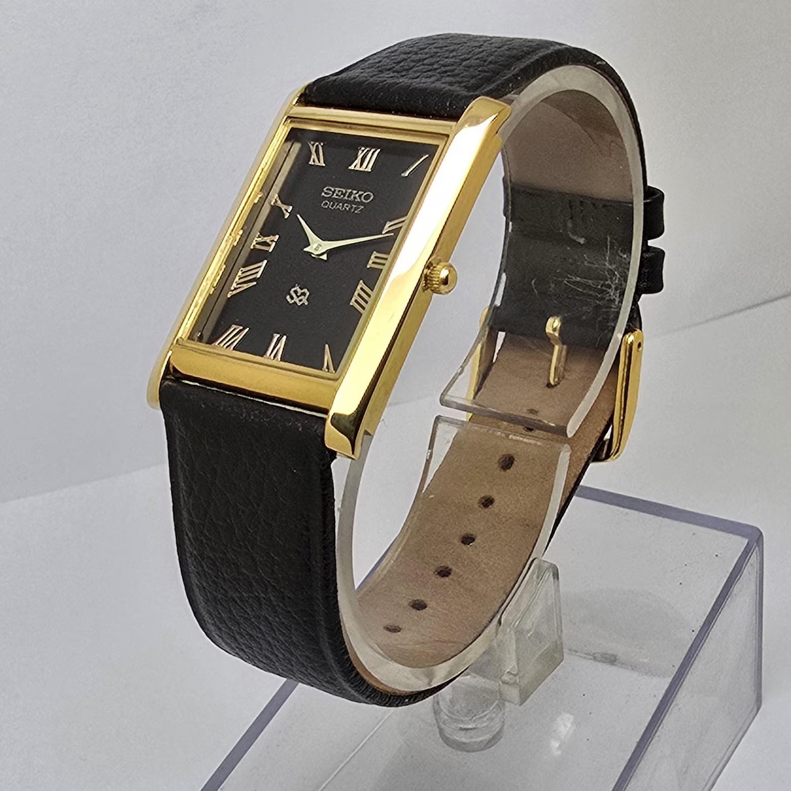 Vintage Seiko Quartz Tank Slim Men Rectangle Refurbished Japanese Wrist Watch