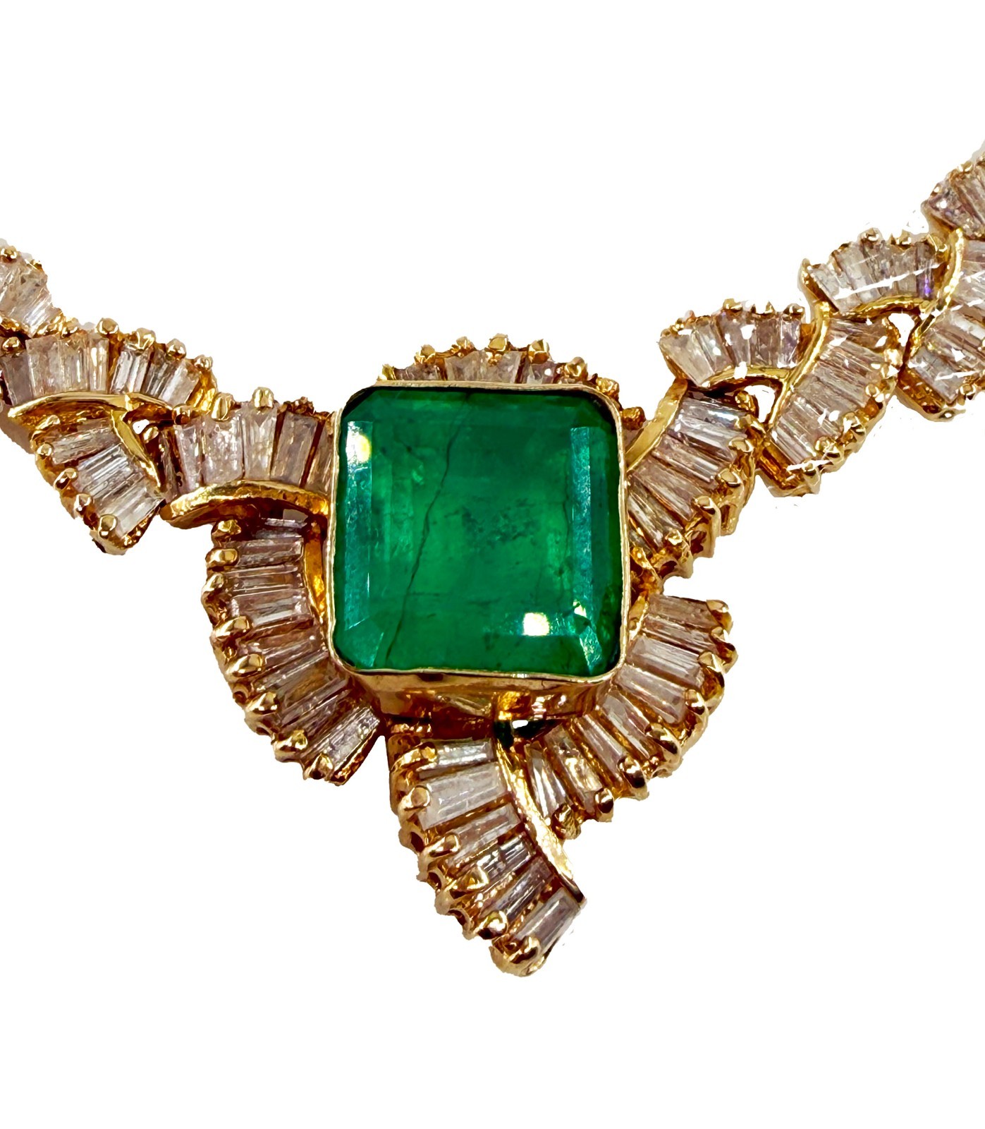 GIA 12.60ct Colombian Emerald 6.0ctw Diamond 14K Gold Collar Choker Necklace