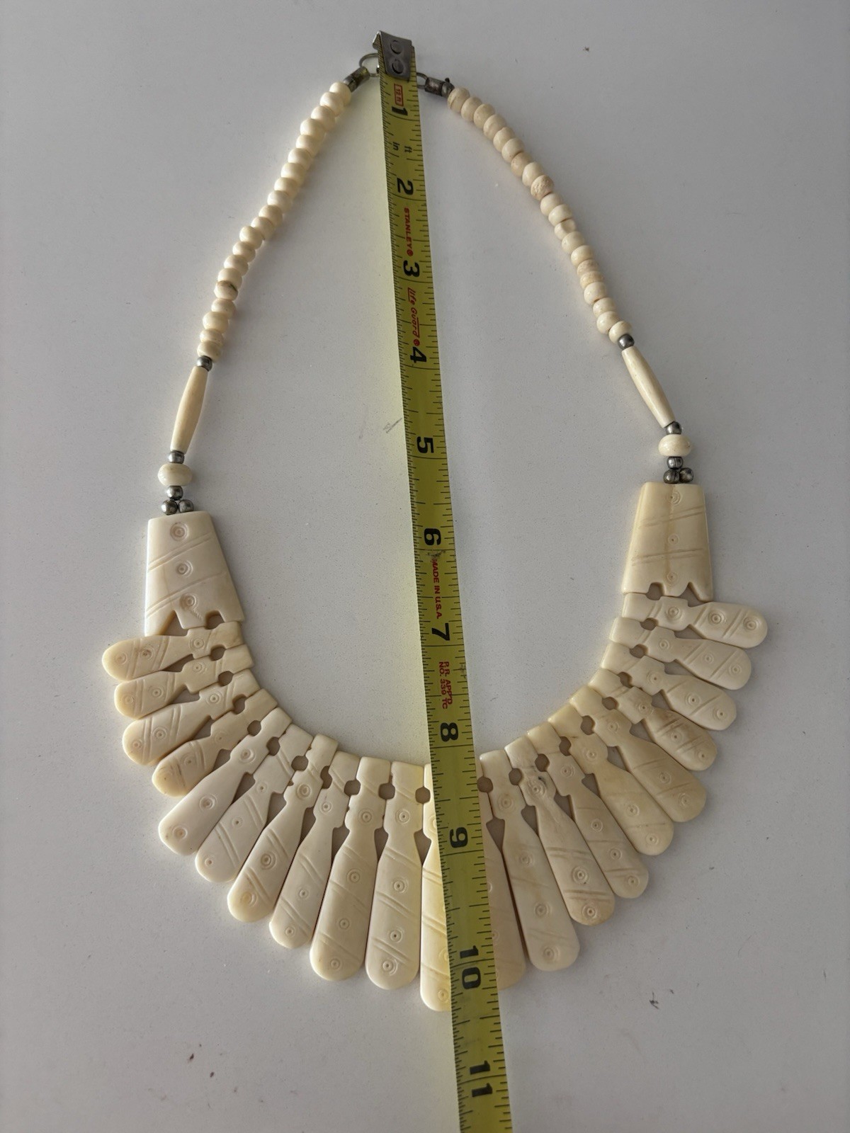 Vintage Tribal Style Carved Ivory Necklace & Earrings Set