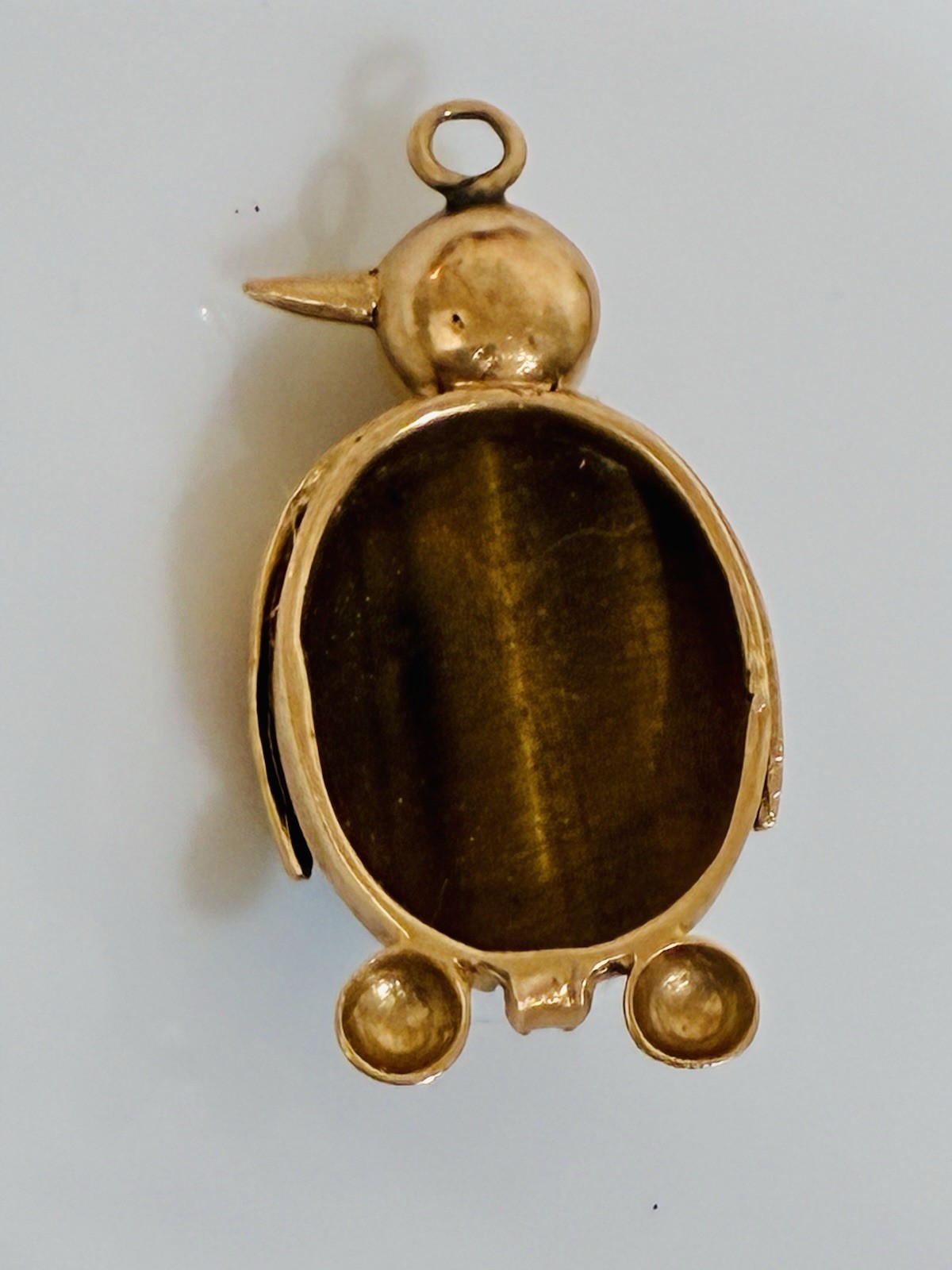 Vintage 10k Yellow Gold Penguin Tigers Eye Accent Pendant