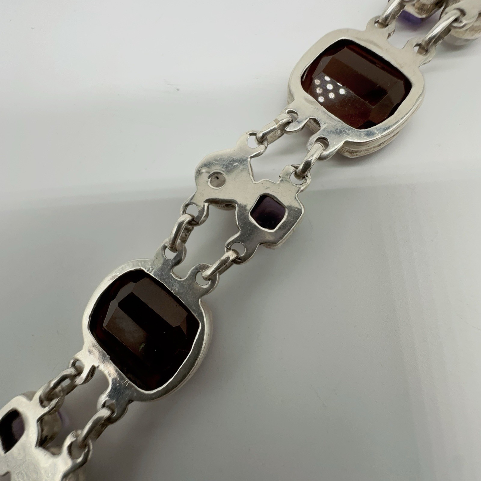 Sterling Silver Amethyst Moonstone & Glass Link Bracelet 37.1g #yes