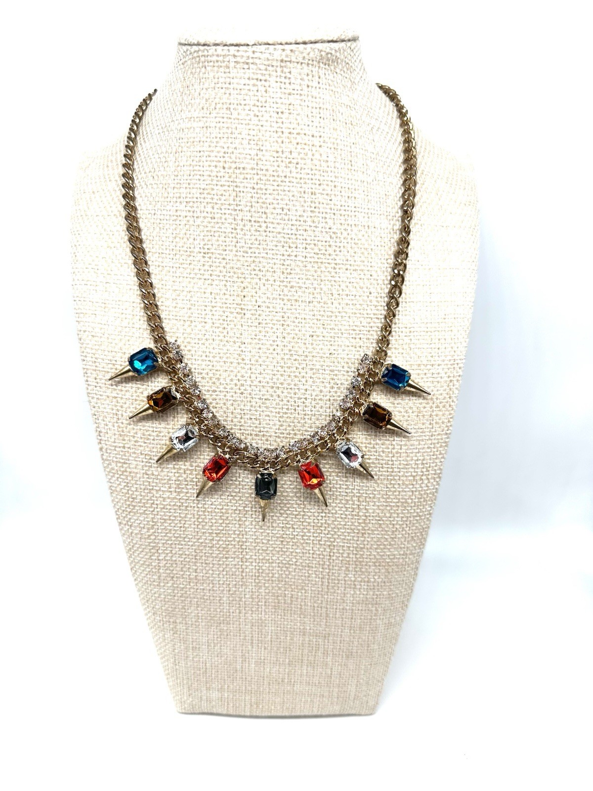Vintage-style gold-tone curb chain statement bib necklace, Punk Measures 18″(G1)