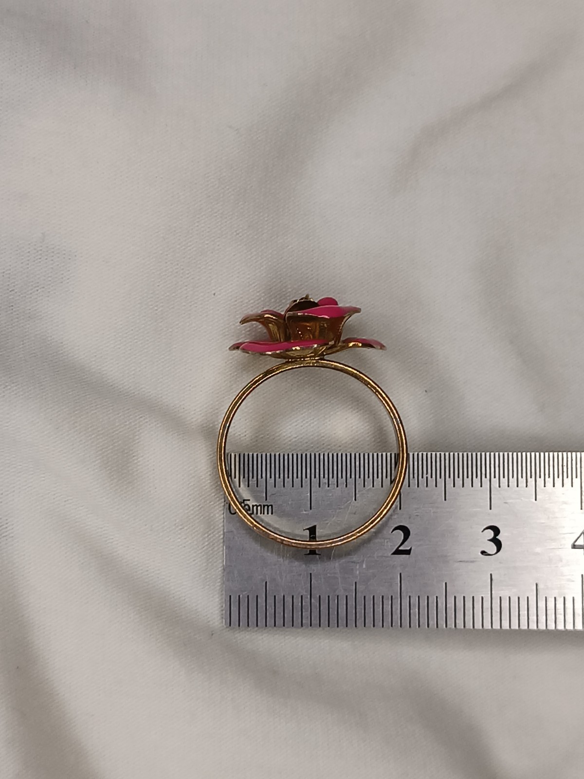 Vintage Rose Ring – Pink Enamel Flower – Size 9.5 – Metal Alloy Band
