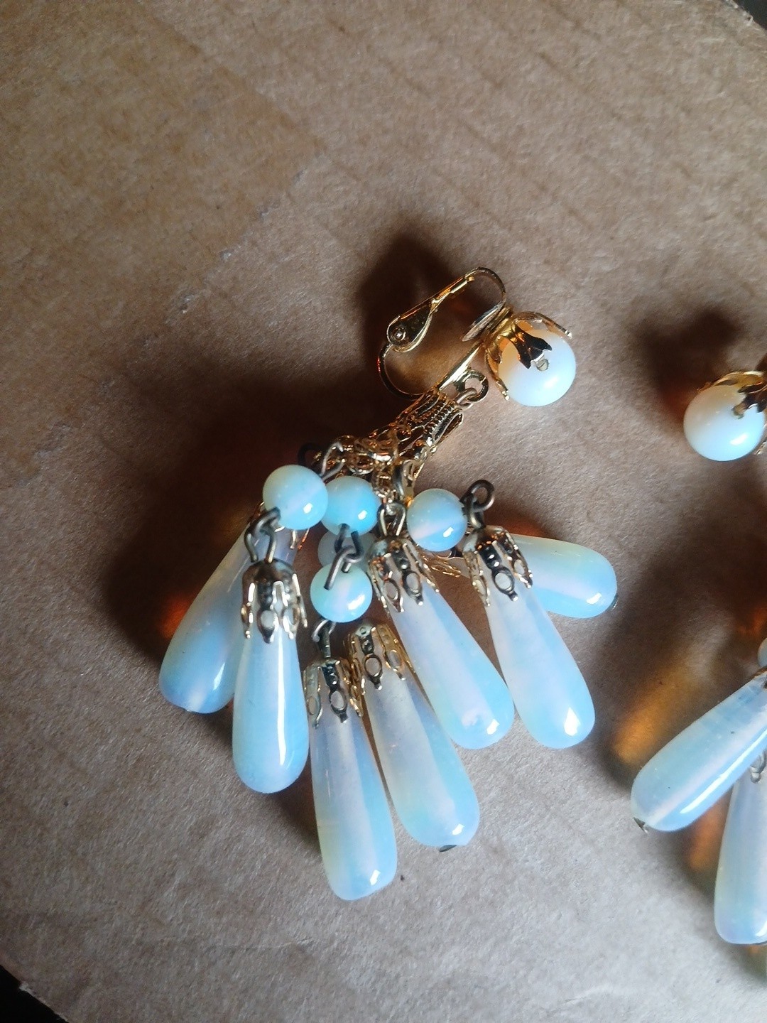 Vintage Opaline Glass Dangle Clip Earrings (R)