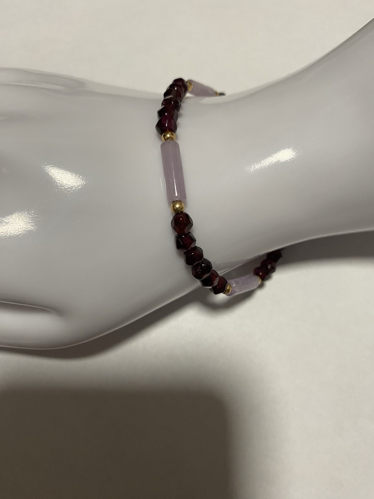 14kt Rose Quartz Garnet Necklace 16” Bracelet 6.5” Set