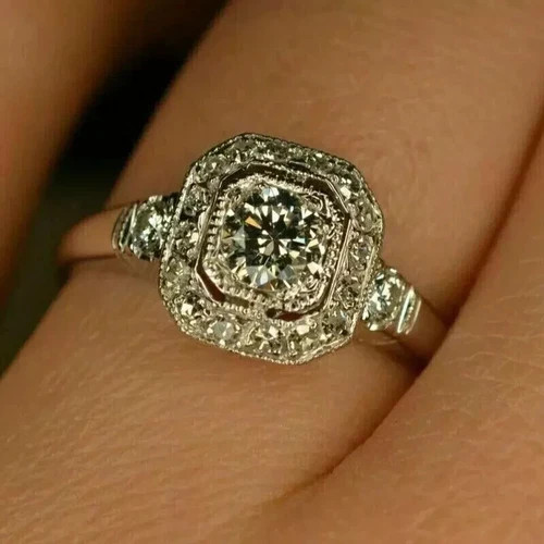 Art Deco Vintage 2.00Ct Round Cut Lab Created Diamond 925 Silver Engagement Ring