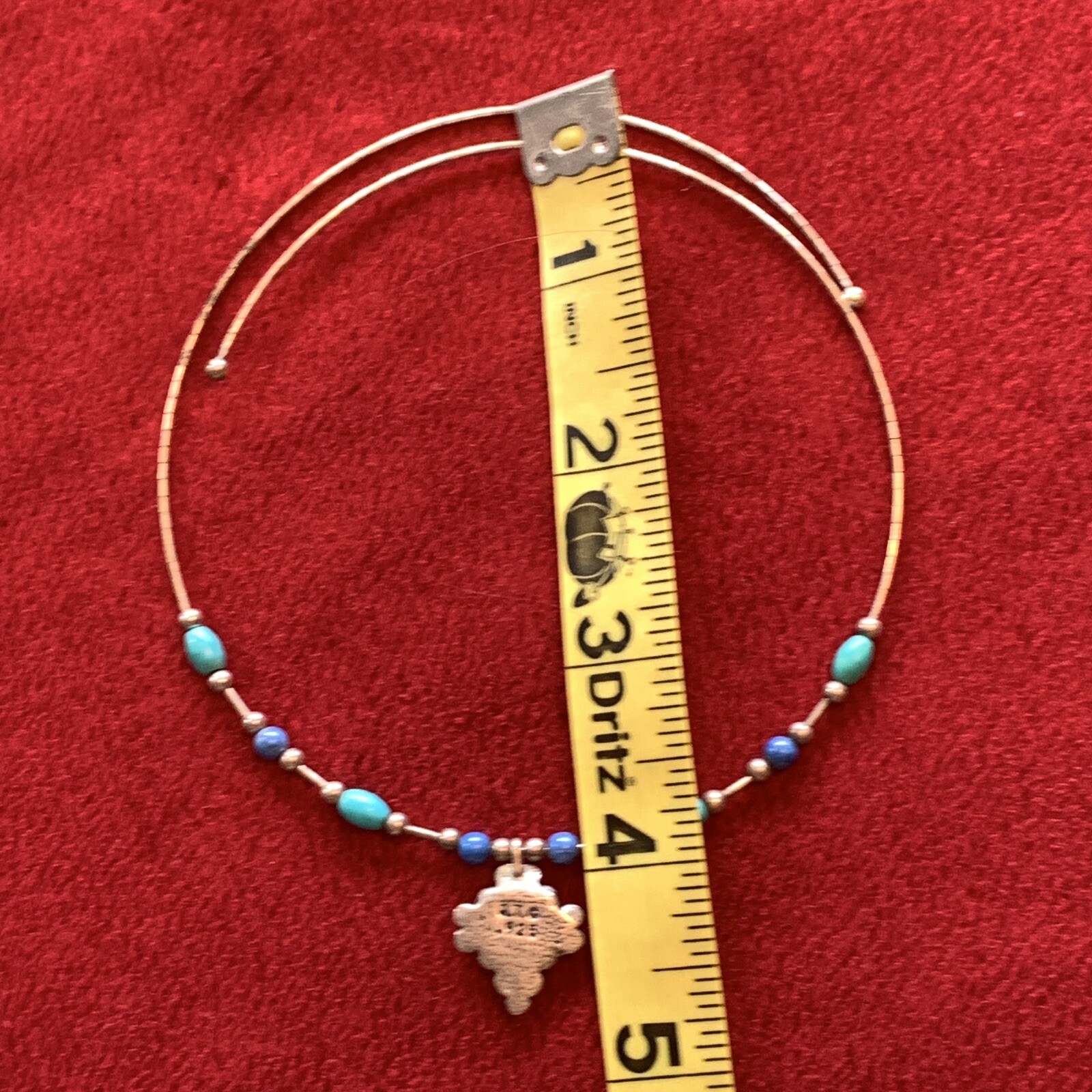 Flex Wire Choker Necklace blue tumbled stone citrine lapis 925 Silver Signed VTG