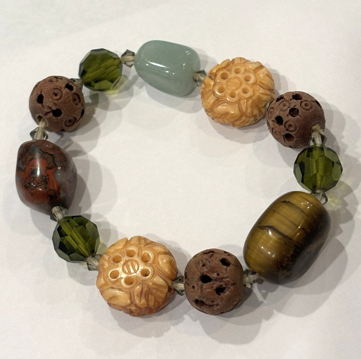 Vintage Bohemian Mixed Stone/Carved Bracelet