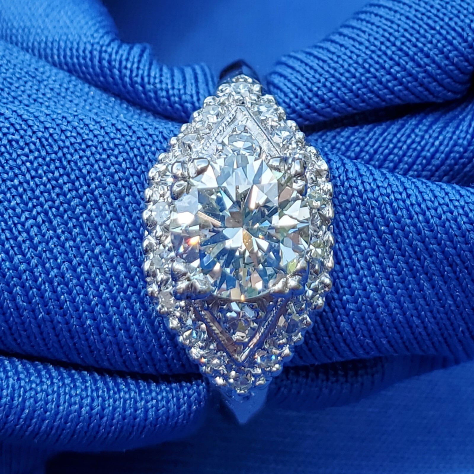 Original EARTH MINED DIAMOND Deco SOLID PLATINUM Engagement Ring & Wedding Band