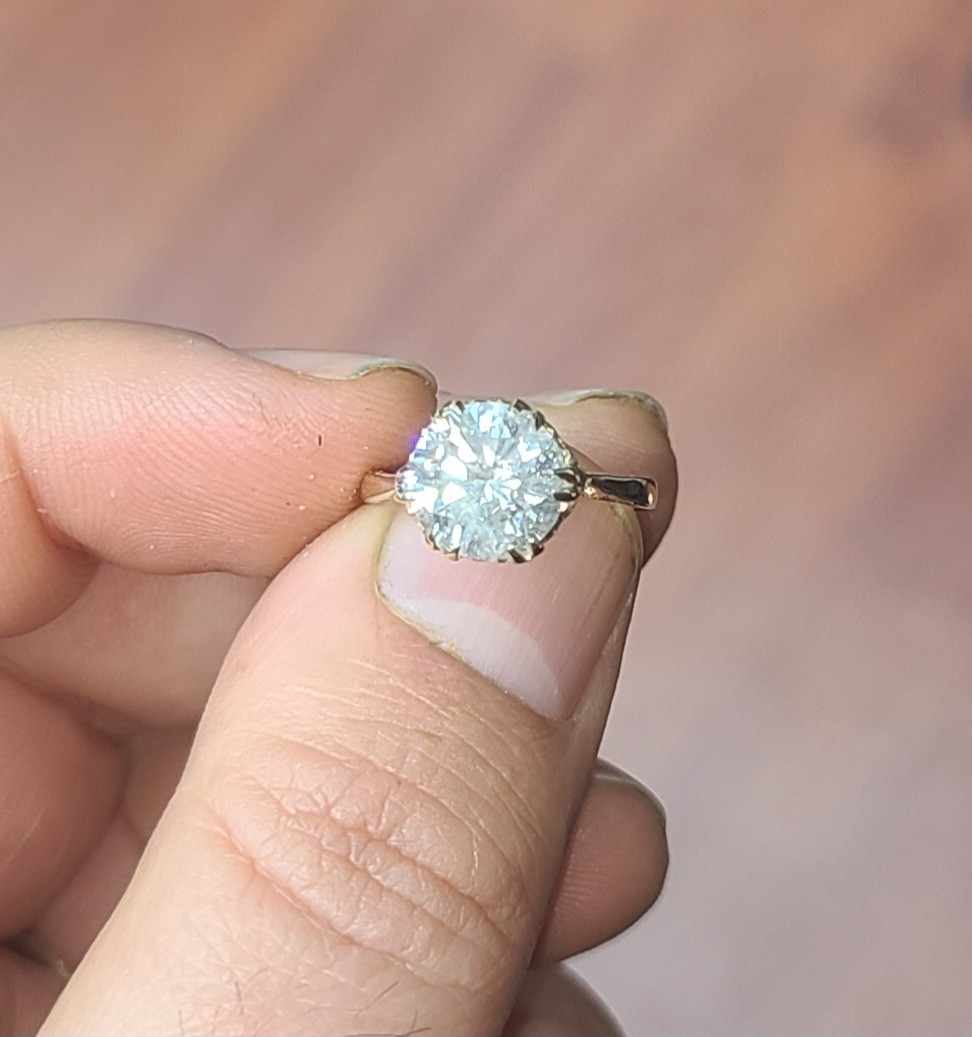 14k Yellow Gold Vintage Engagement Ring 2.82 Carat Natural Round Diamond
