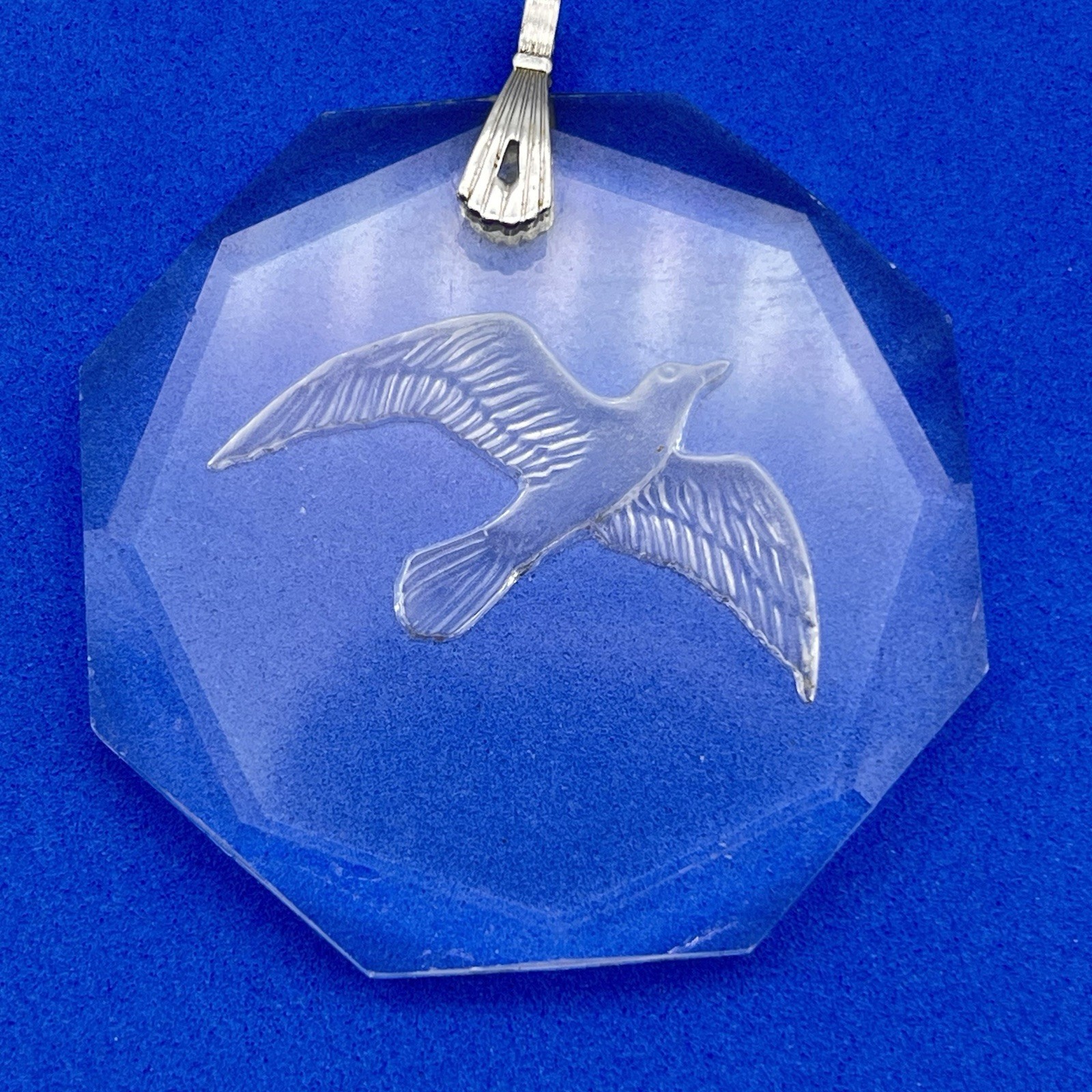 Glass Seagull Pendant Reverse Carved 1.75″