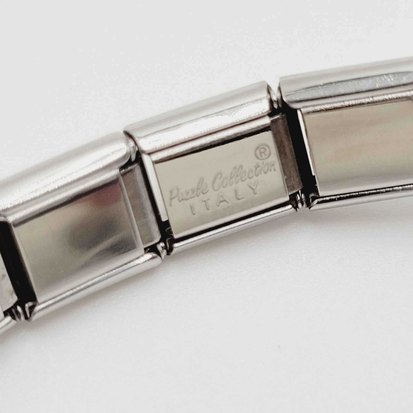 Vintage Italian Style Modular Stainless Steel Charm Bracelet w Mom USA Flag Dog