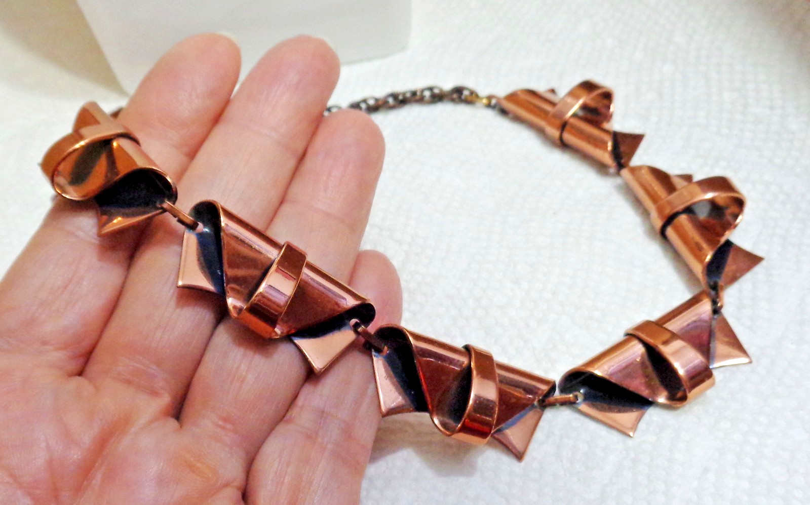 21 inch (adj) Vintage Solid Copper Renoir Folded Triangle Necklace 5/8″ 63.8 gm