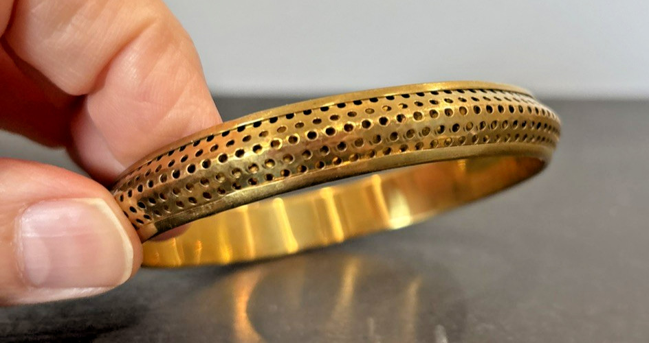 3 Brass/ Bronze Metal Bangle Bracelets w/ Pierced Patterns Designs Antique Look