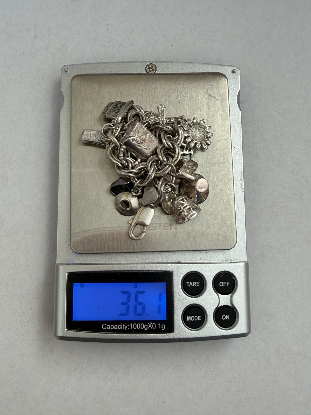 Vintage 925 Sterling Silver 14 Charms Bracelet Lobster Clasp See Pics 36g B8