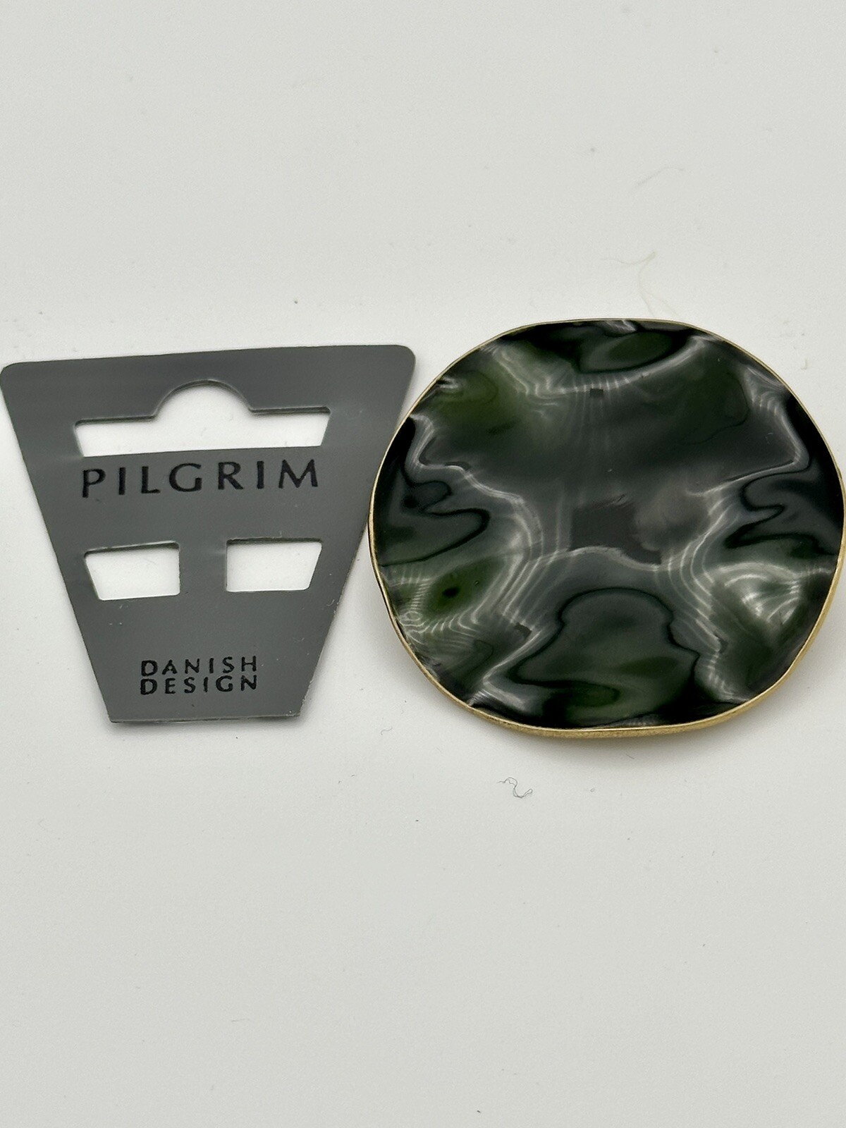 Pilgrim Brooch “Emerald Green” Enamel Pin Metal Backing Wavy From Denmark 1.5”