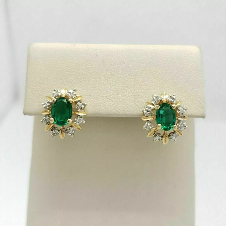 Oval Cut Lab Created Diamond Engagement Woman’s Earring 14K Yellow Gold Finish