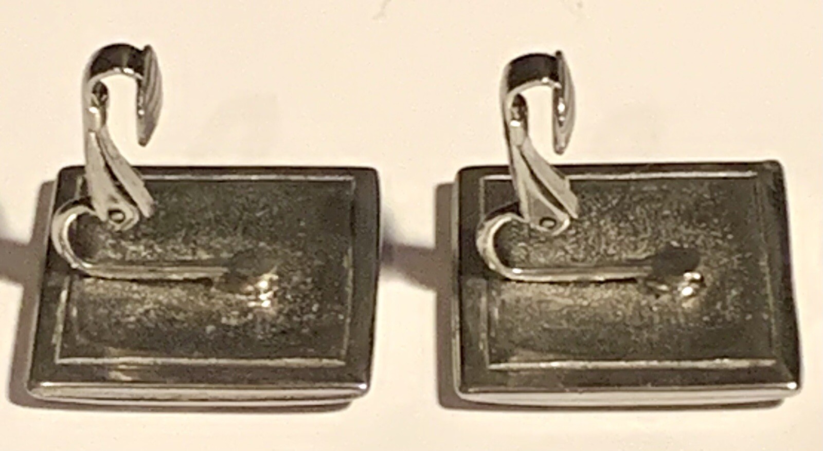 Black & Silver Enamel Retro Geometric Clip-On Earrings Square Vintage
