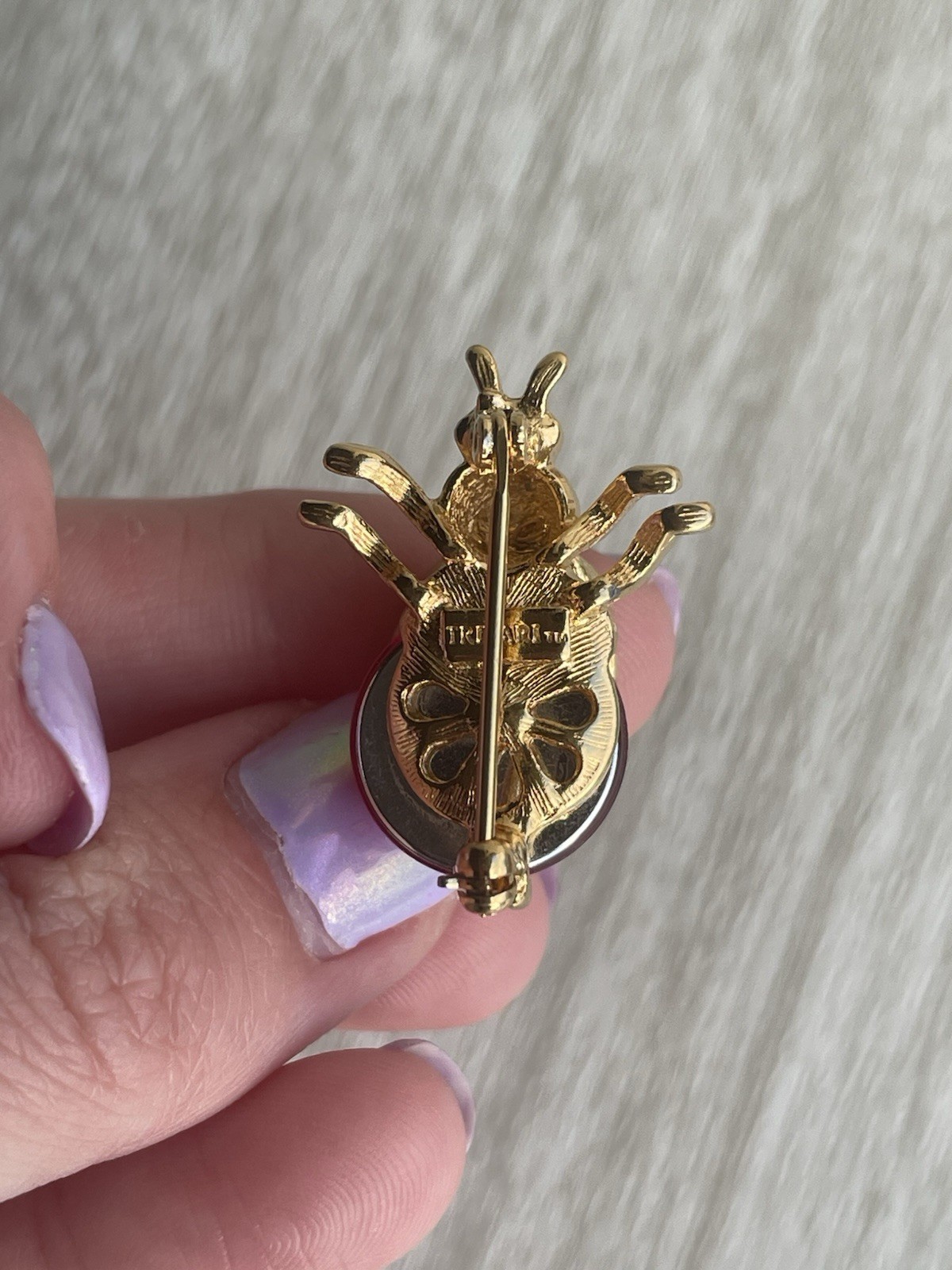 VTG Trifari Red Jelly Belly Trembler Wings Black Rhinestone Bug Bee Pin Brooch