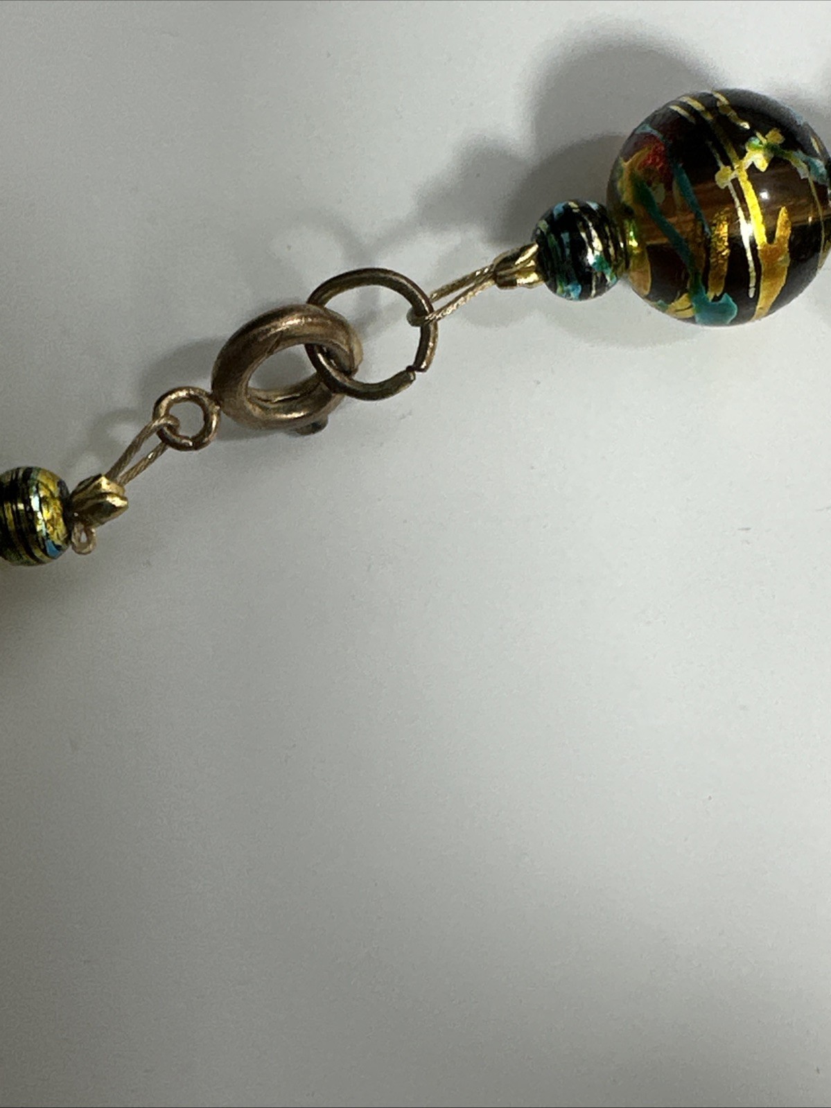 Vintage Iridescent Glass Bead Necklace Brown Green Matching Earrings