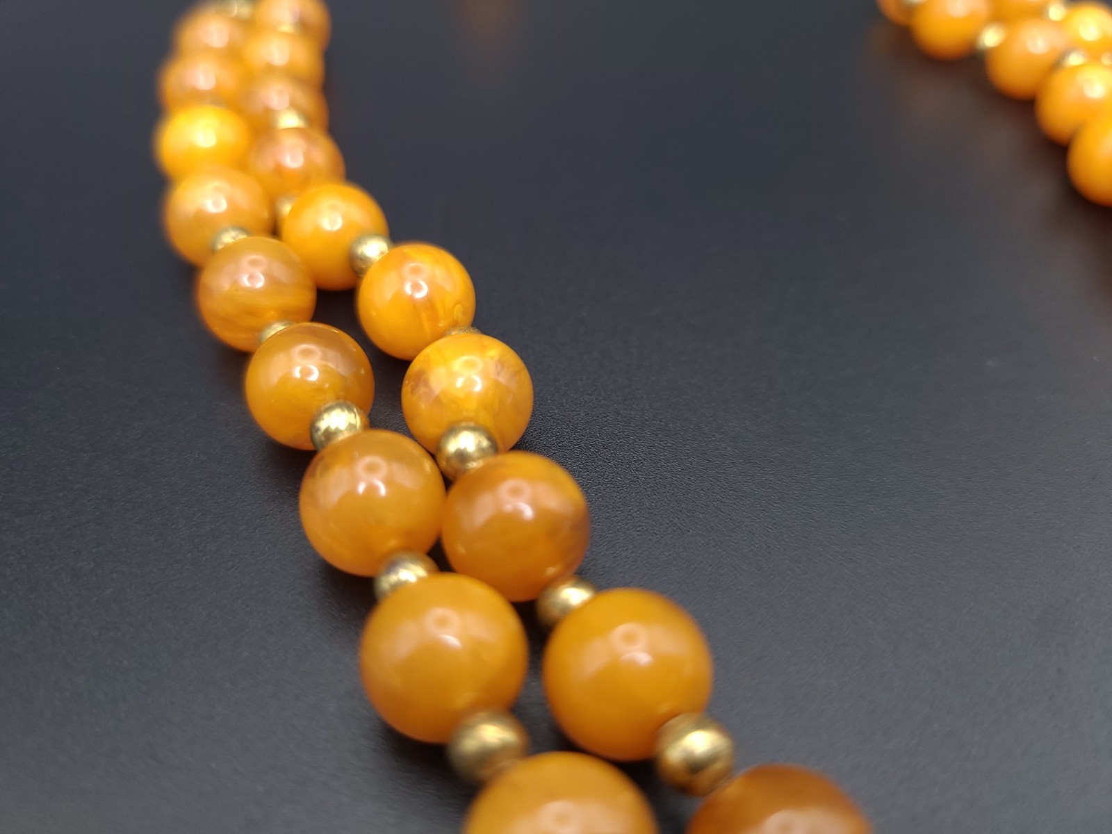 Vintage Tested Bakelite Butterscotch Double Strand Bead Necklace 16″