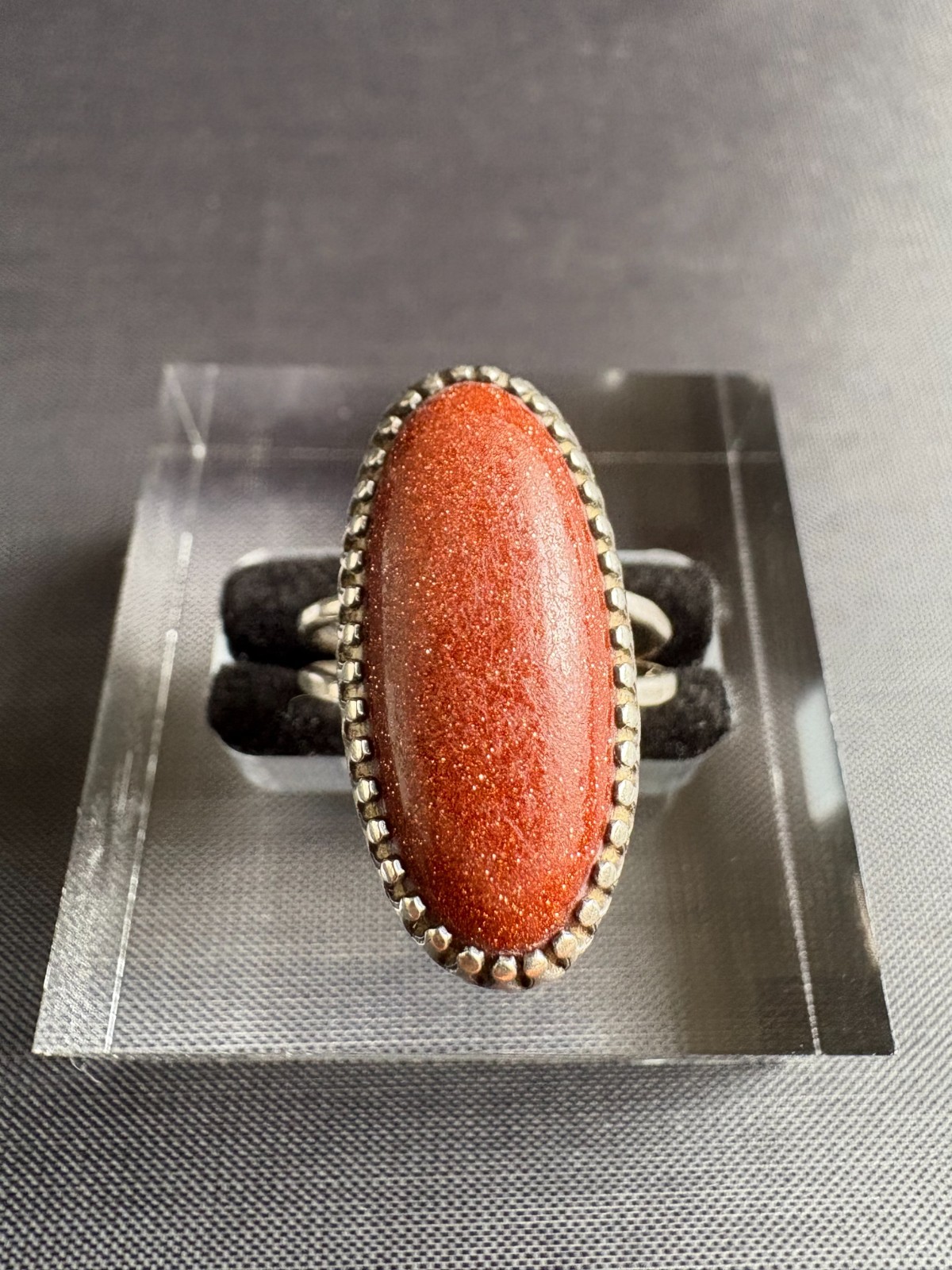 Vintage Silver Southwestern Style Goldstone Ring Handcrafted Ring Size 6 US