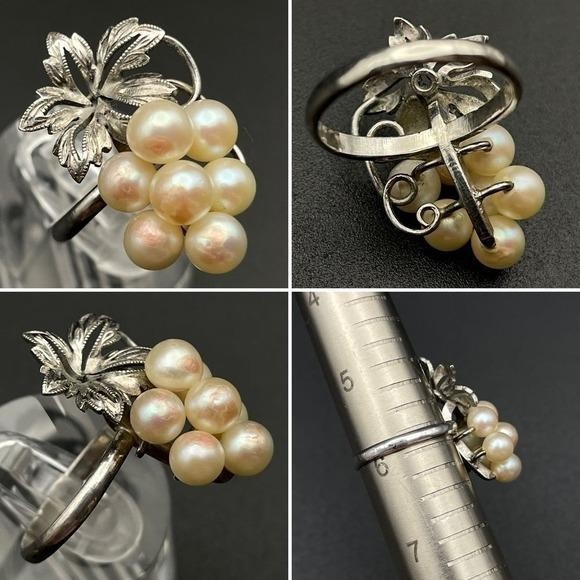 Vintage Sterling Japan Akoya Pearl Parure Grape Cluster Brooch Earring Ring Ring