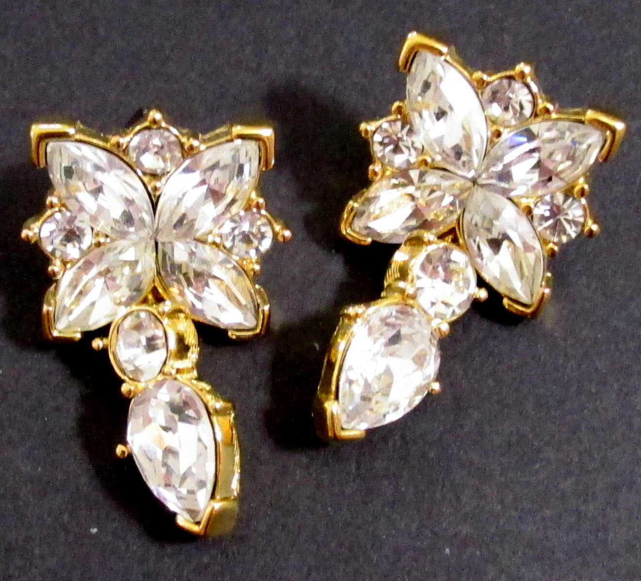 Vtg Runway MONET 80s GP Floret w Icy Swarovski Crystal Dangle Earrings Posts Exc