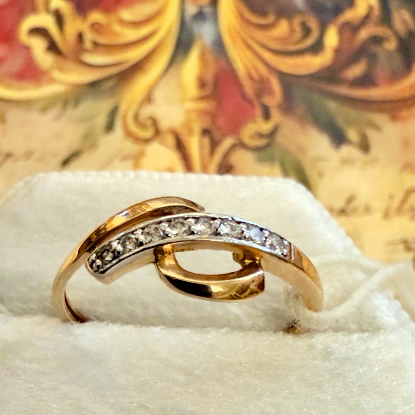 Size 4.75 – 14K 585 Rose Gold & Fianite (CZ) Vintage East European Ring – #1994