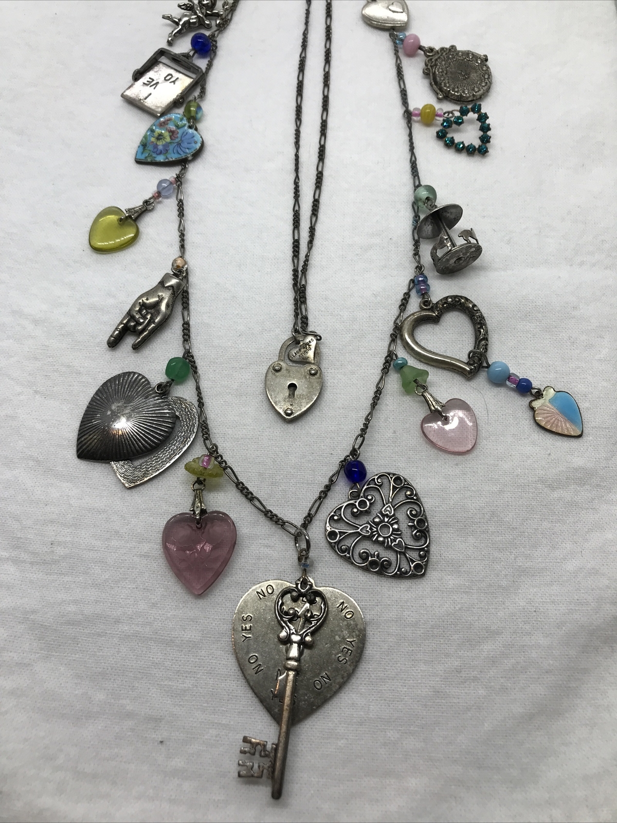 Vintage Glass Works Studio Glass & Silver Charms in Multi Colors Necklace 12