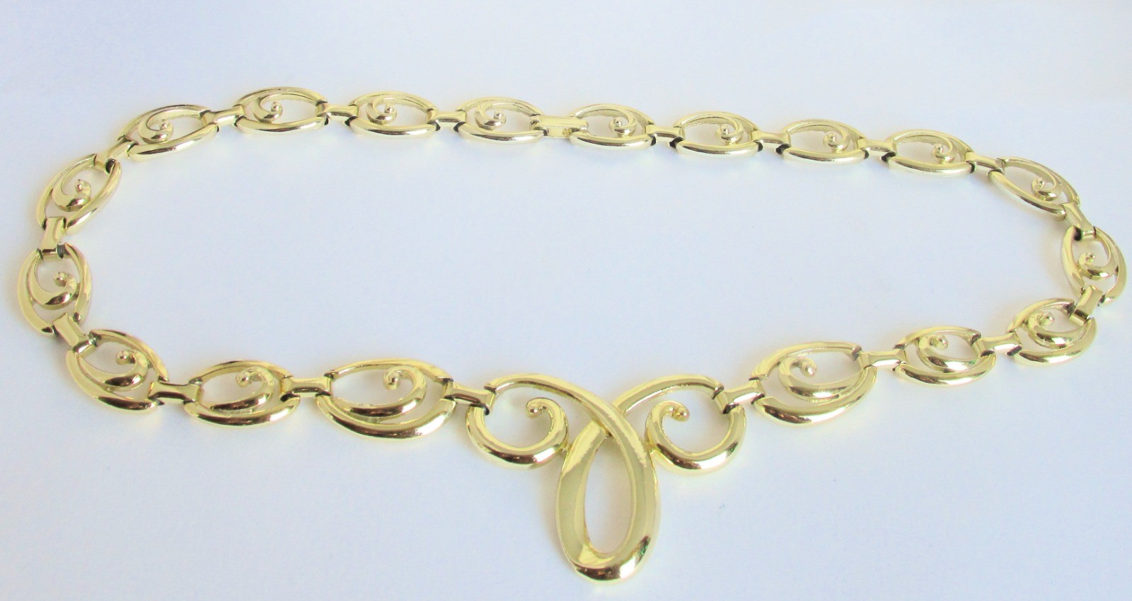 Vintage Scroll Swirls Links 19″ Necklace Gold Plate Unsigned