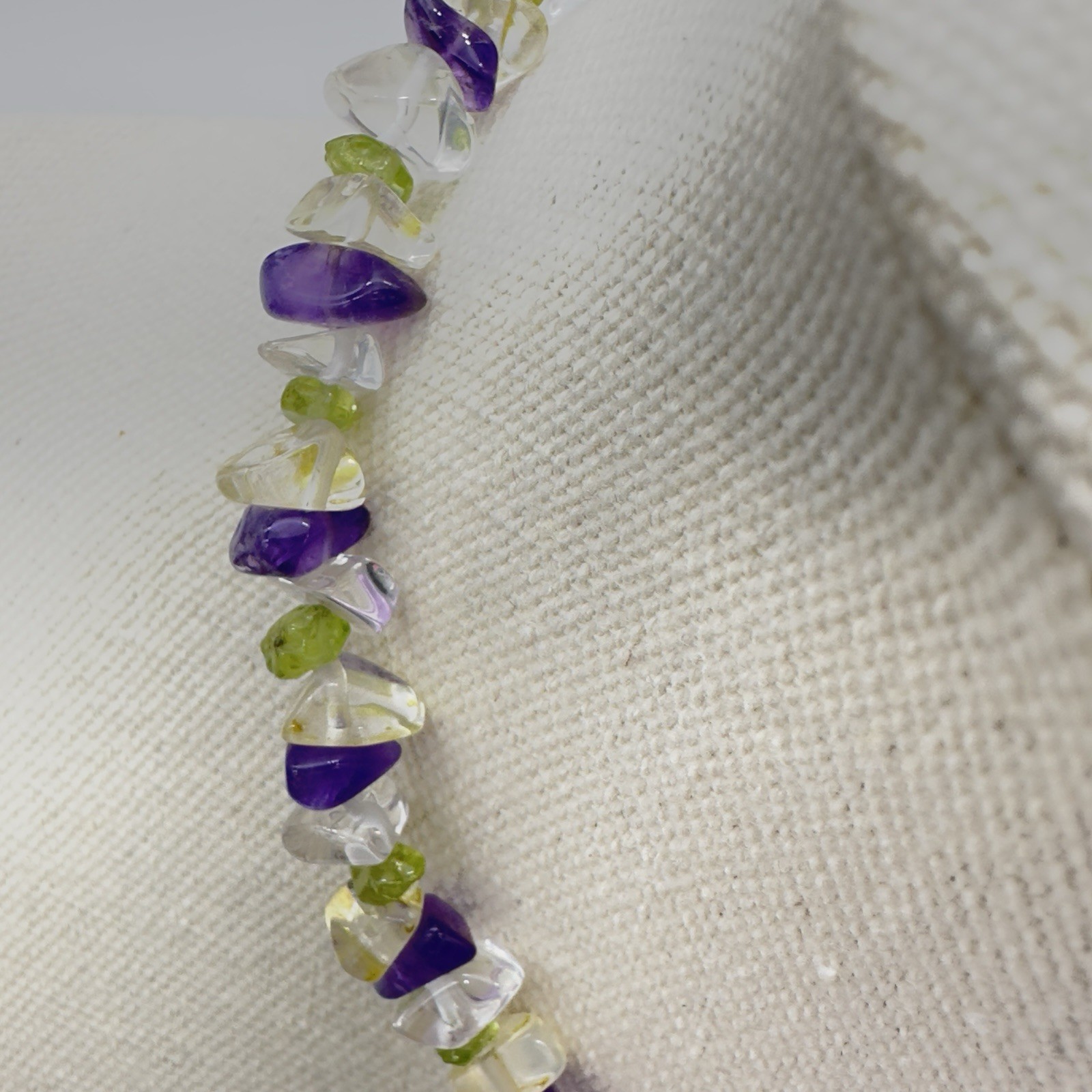 Vtg Multi Gemstone Sterling 925 Necklace Amethyst Peridot Quartz Estate