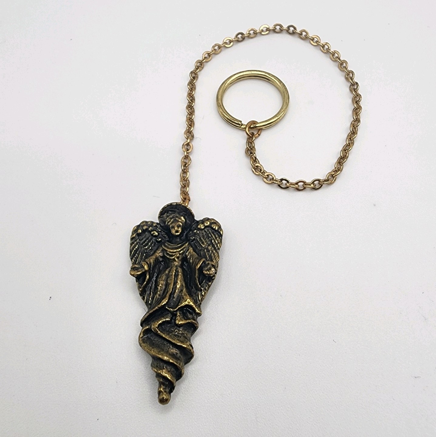 Vintage Rustic Angel Keychain Gold Tone Chain Angelic Wings Charm Christian