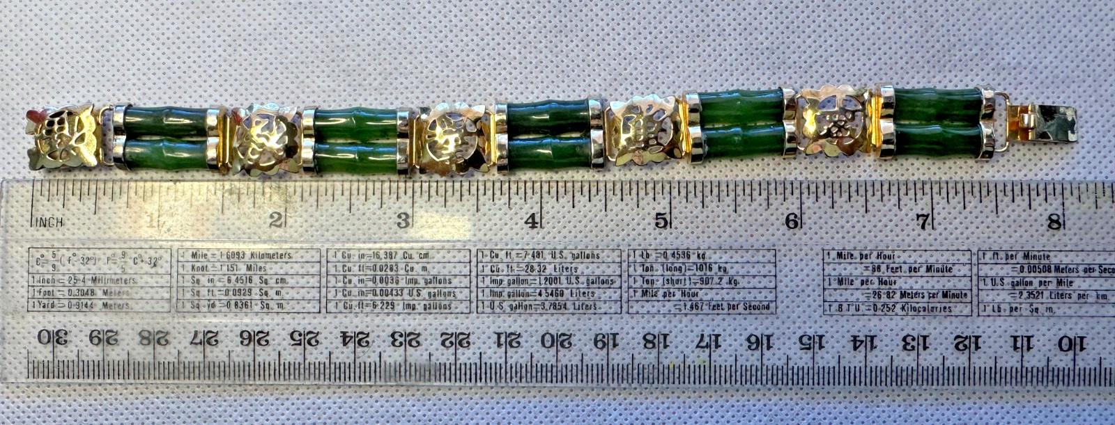 Vintage Chinese Nephrite Jade Bamboo Shape 5 Segment 10 Piece Bracelet With Box