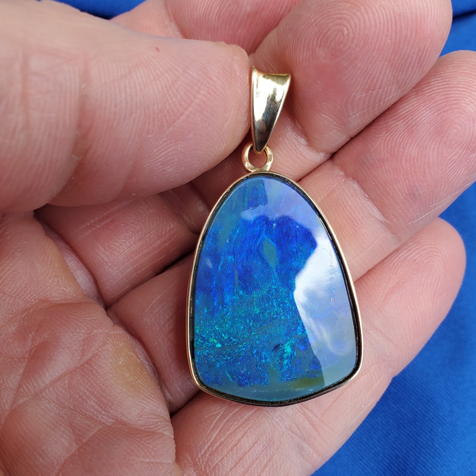 Original EARTH MINED Black Australian OPAL Bezel Set Pendant Deco SOLID 14K GOLD