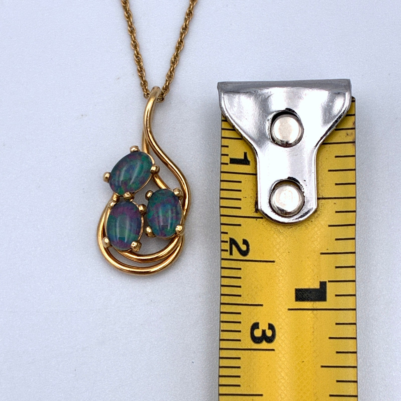 Vintage Opal Triplet Necklace Pendant w/ Gold Filled Chain 17″