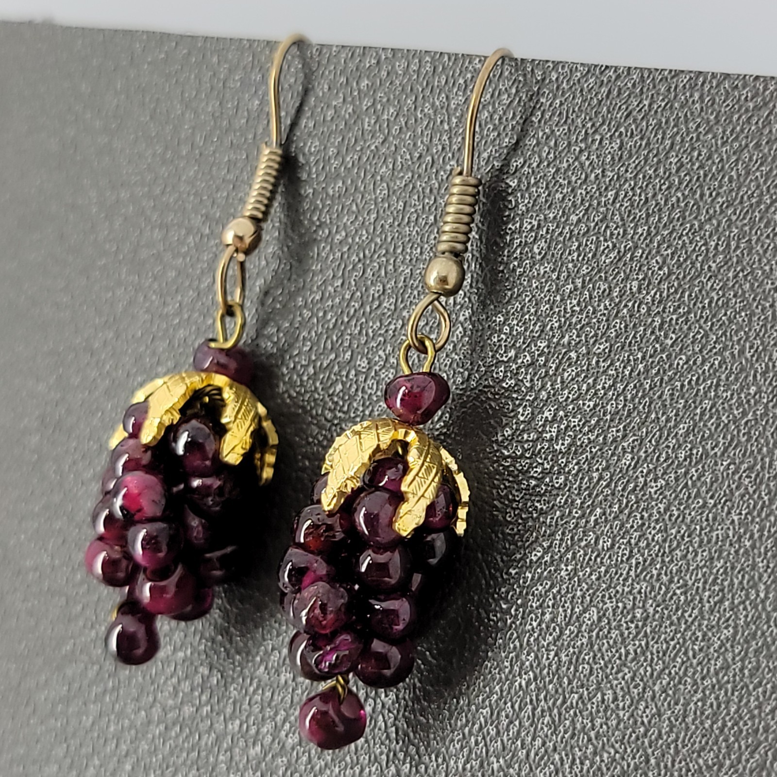 Vintage Genuine Garnet Grape Cluster Dangle Earrings 1.75″ Long