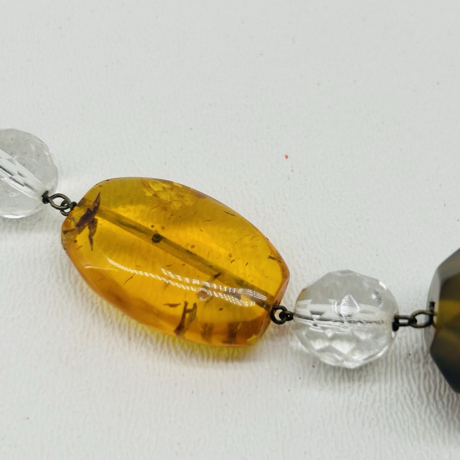 Art Deco Vintage Baltic Amber Honey Cognac Yellow & Clear Glass Necklace 34″
