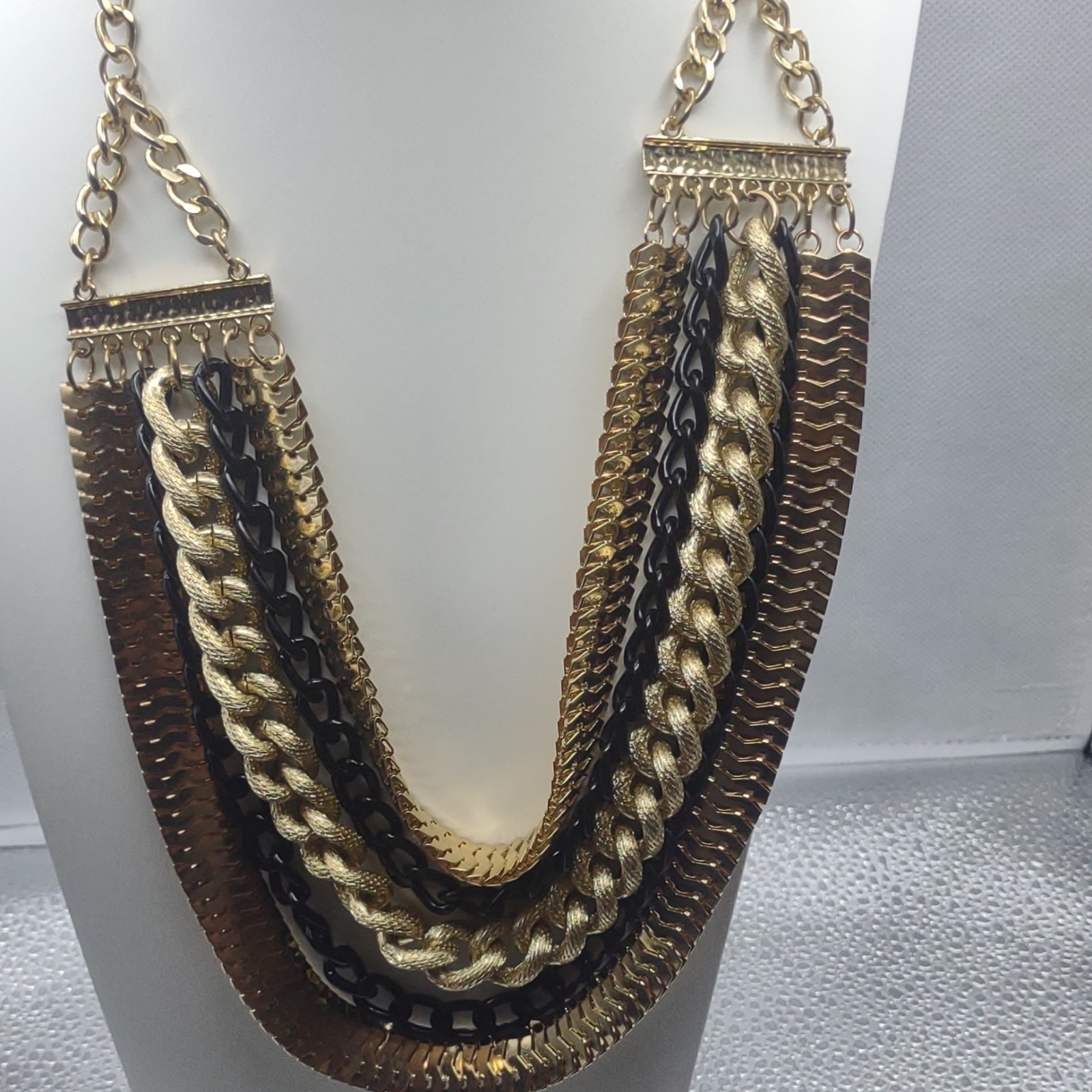 Chicos Gold Layered Chain Bib Necklace Long Adjustable
