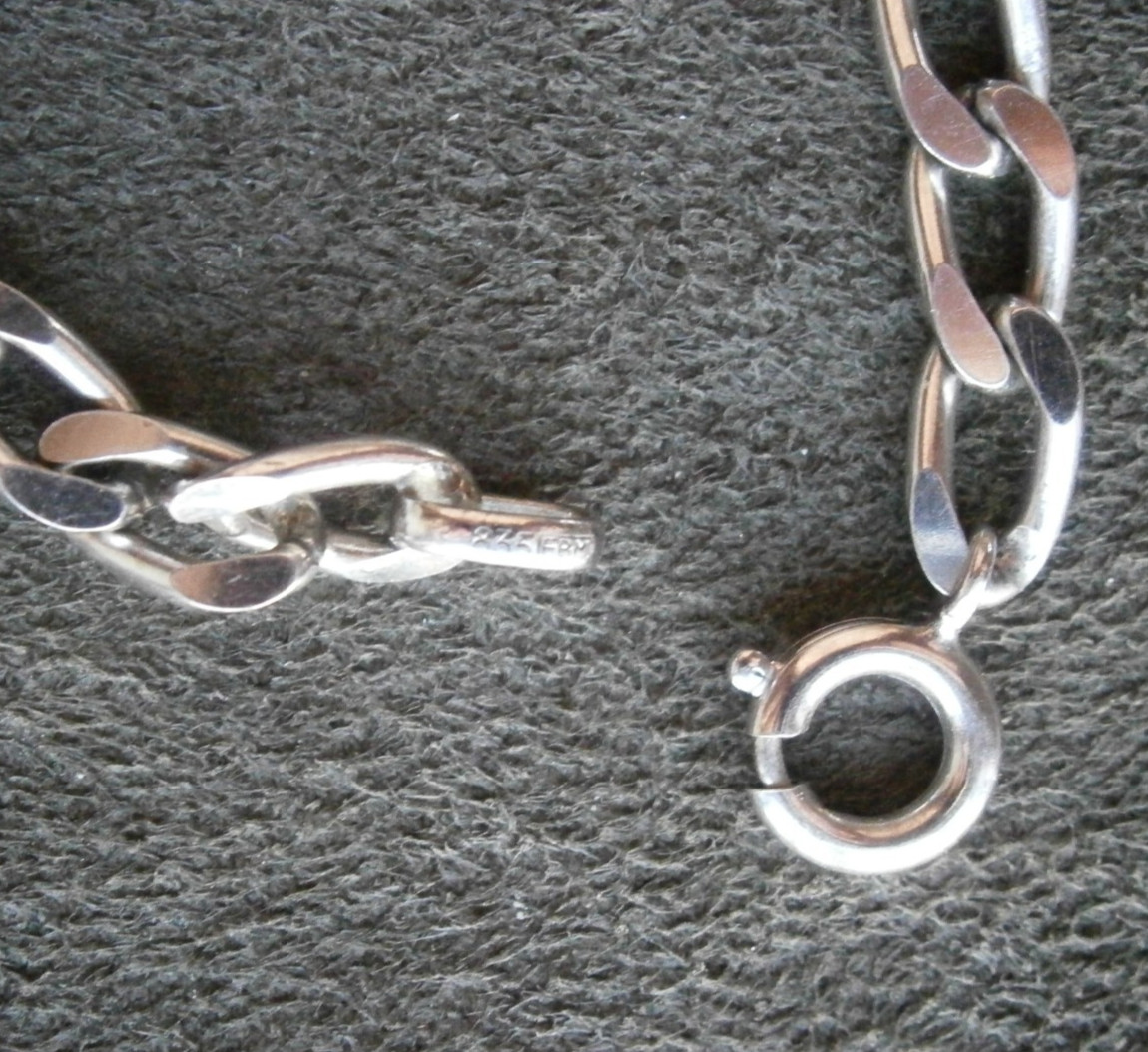 FBM Hammered Flat Elongated Curb Chain Vtg Shiny 835 Silver Bracelet 7.25″ 8.8g