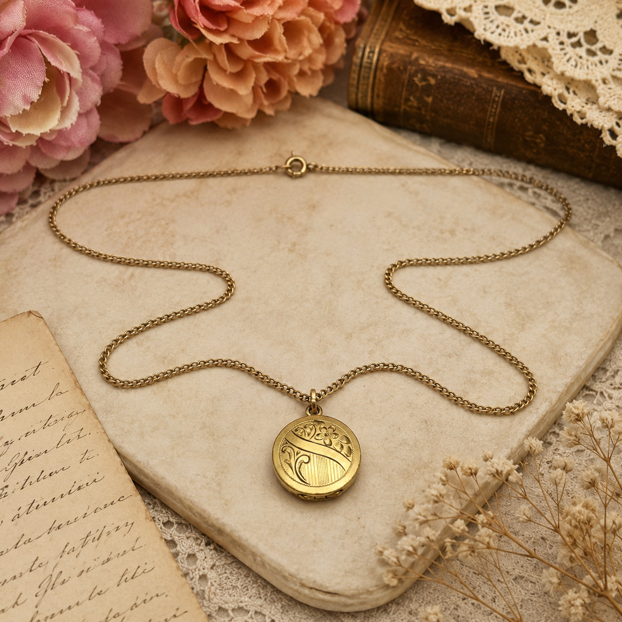 Vintage 1/20 12K GF Photo Locket Necklace 18 in 15mm Pendant
