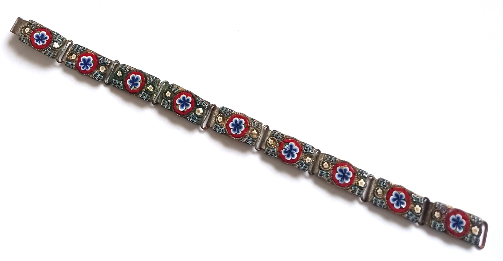 Old, Vintage Micro Mosaic Bracelet ~ Rectangle Panels ~ 6.75 Inches