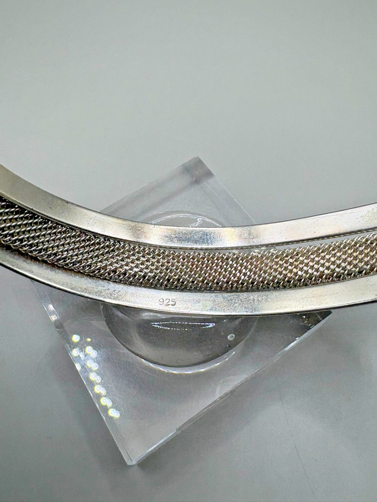 Sterling Silver Mesh Cuff Bracelet 925 Open Bangle Rope Weave 29g Vintage