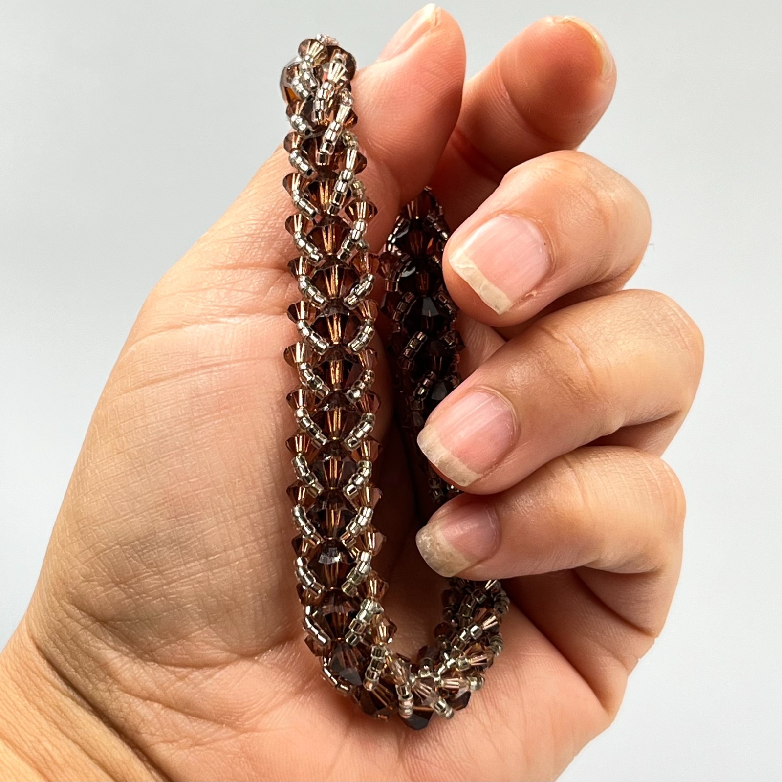 Vintage Brown Crystal Beaded Bangle Bracelet Retro Earth Tone Statement Jewelry