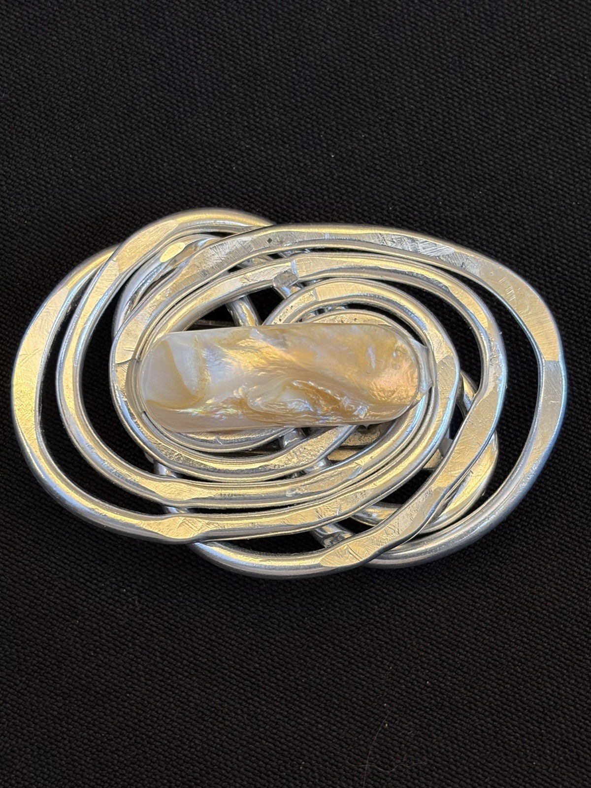 NEW Vintage Jeff Lieb Silver Tone Swirl & Pearl Swarovski Crystal Magnet Brooch