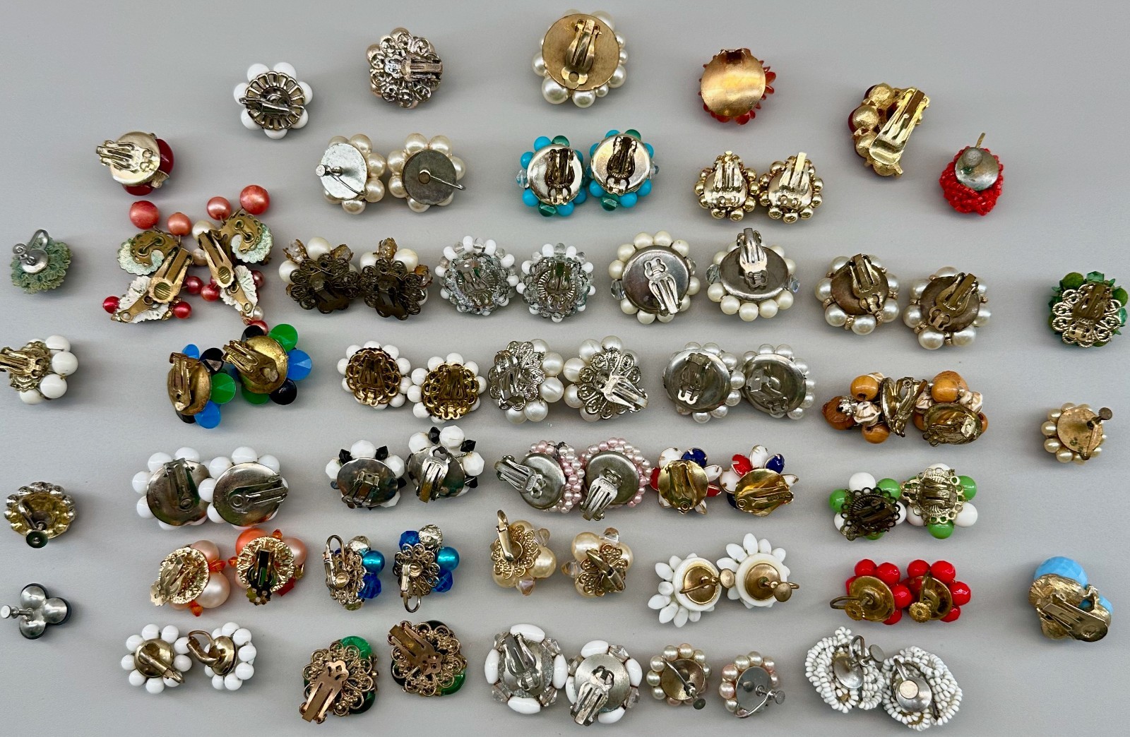 Vintage Cluster Clip On Earrings Lot Germany Hong Kong Japan 28 Pairs 14 Singles